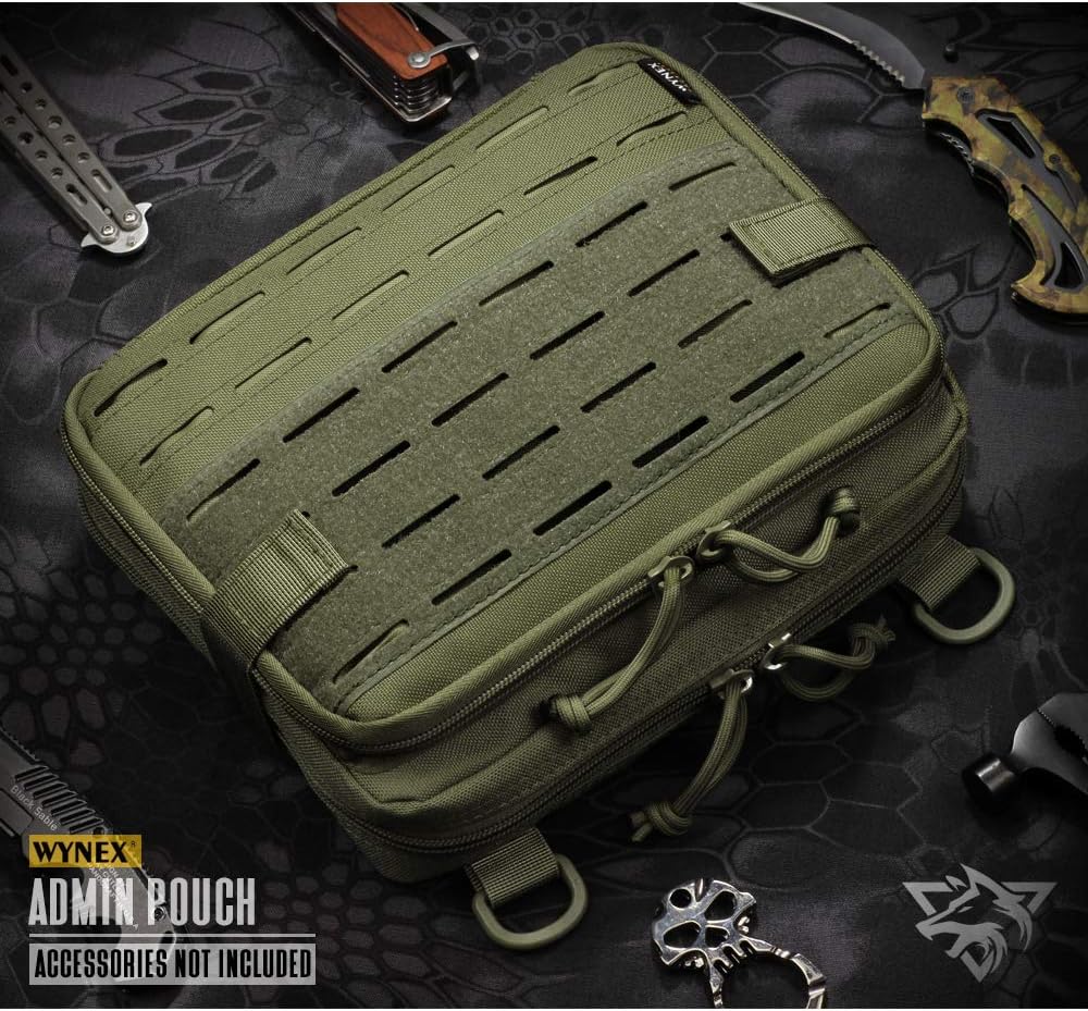 WYNEX Tactical Molle Admin Pouch - Laser Cut Design Utility Organizer with Map Pocket | EDC EMT Pack