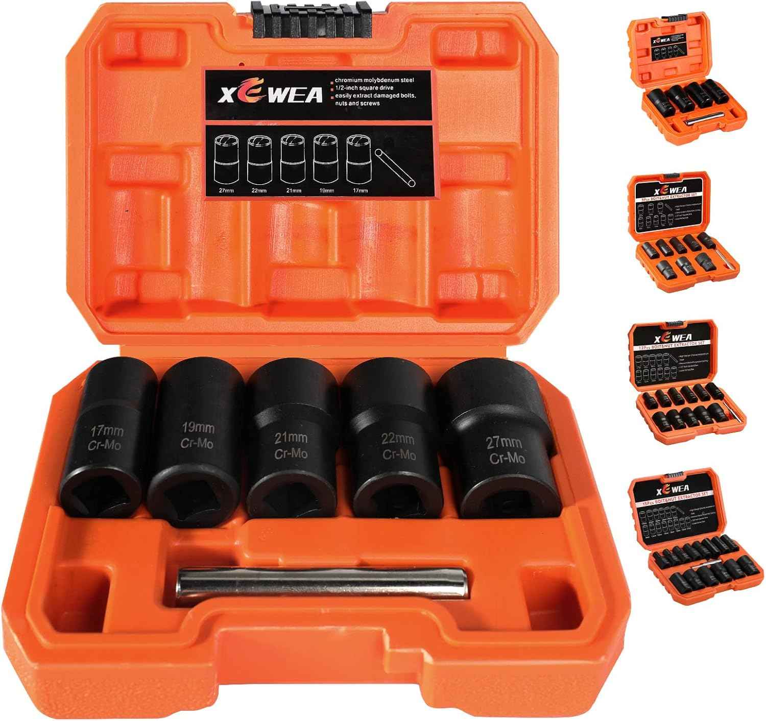 15PCS Lug Nut Removal Tool Set - Easy Out Twist Socket Extractor for Damaged & Rusted Bolts