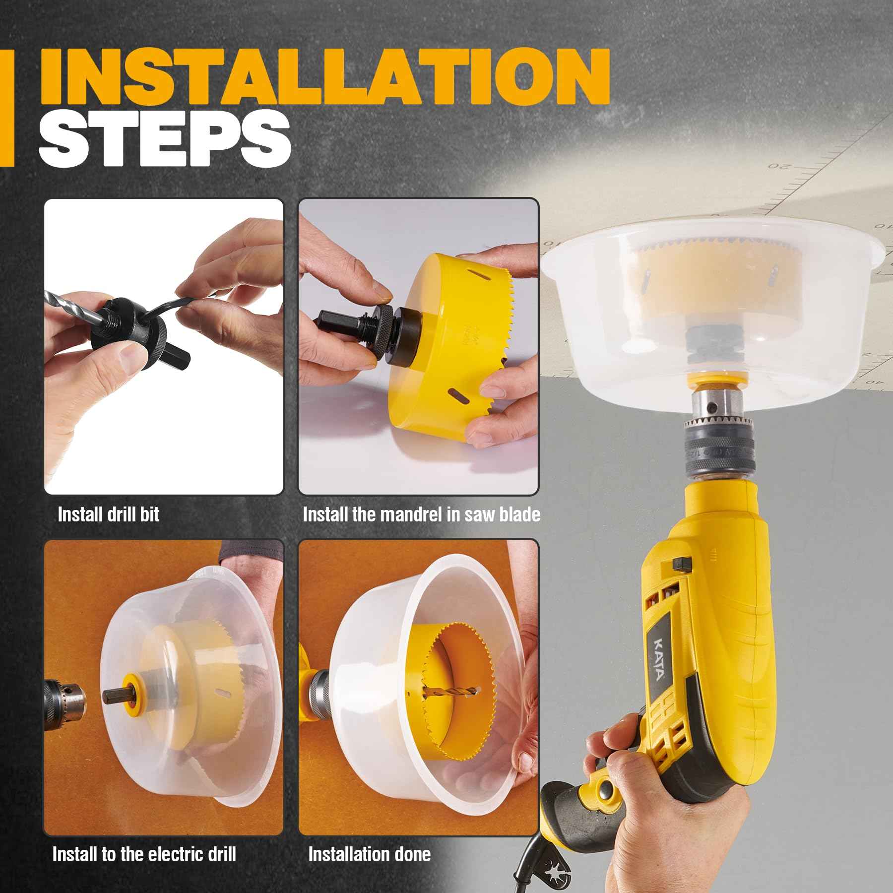 KATA 4 Hole Saw for Recessed-Lights: 4-1/4 in Hole Saw with Silicone Dust Bowl - Installing 4 Inch Led Recessed Ceiling Lights for Drywall - Hole Cutter with Dust Catcher for Can Lighting