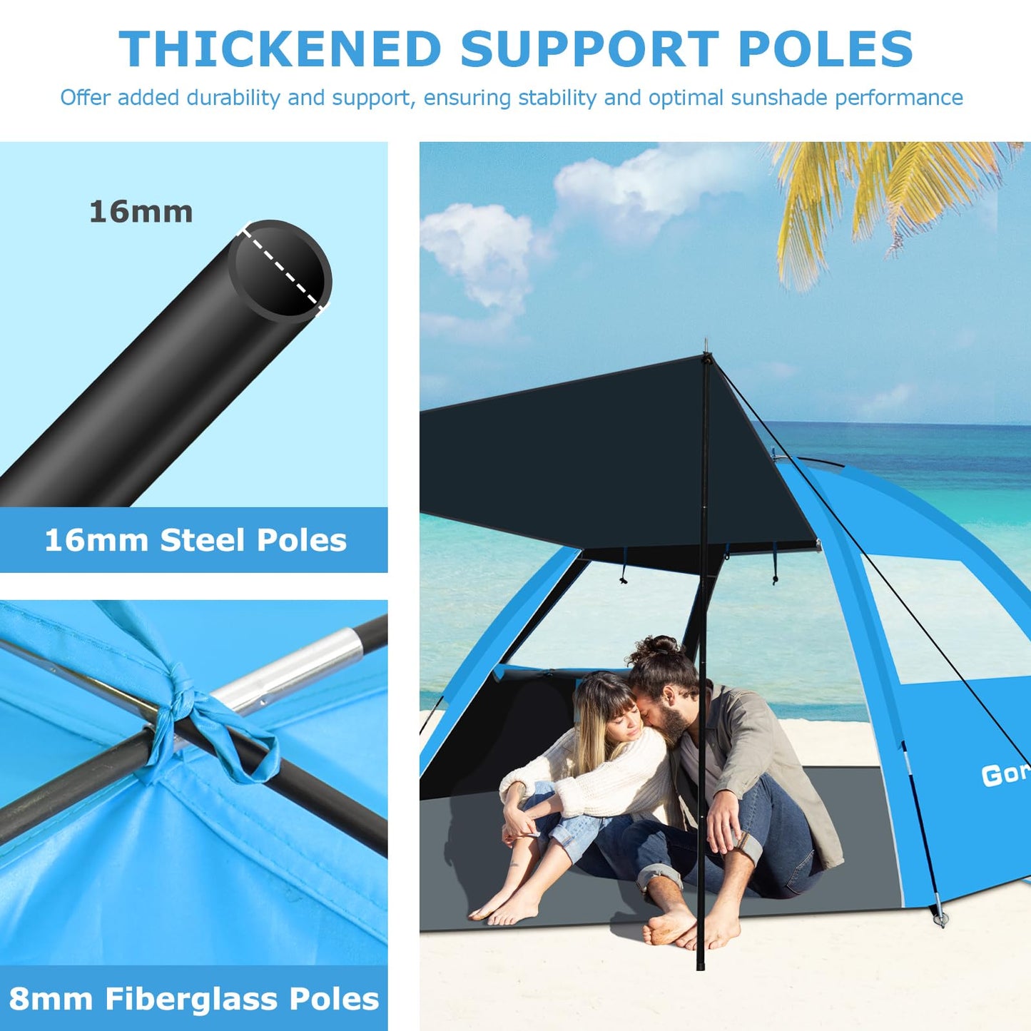 Gorich Beach Tent with Canopy - Easy Setup 3-4/5-6/7-8 Person Portable Sun Shelter, UPF 50+ UV Protection Sun Shade, Lightweight & Compact Beach Cabana for Family Travel