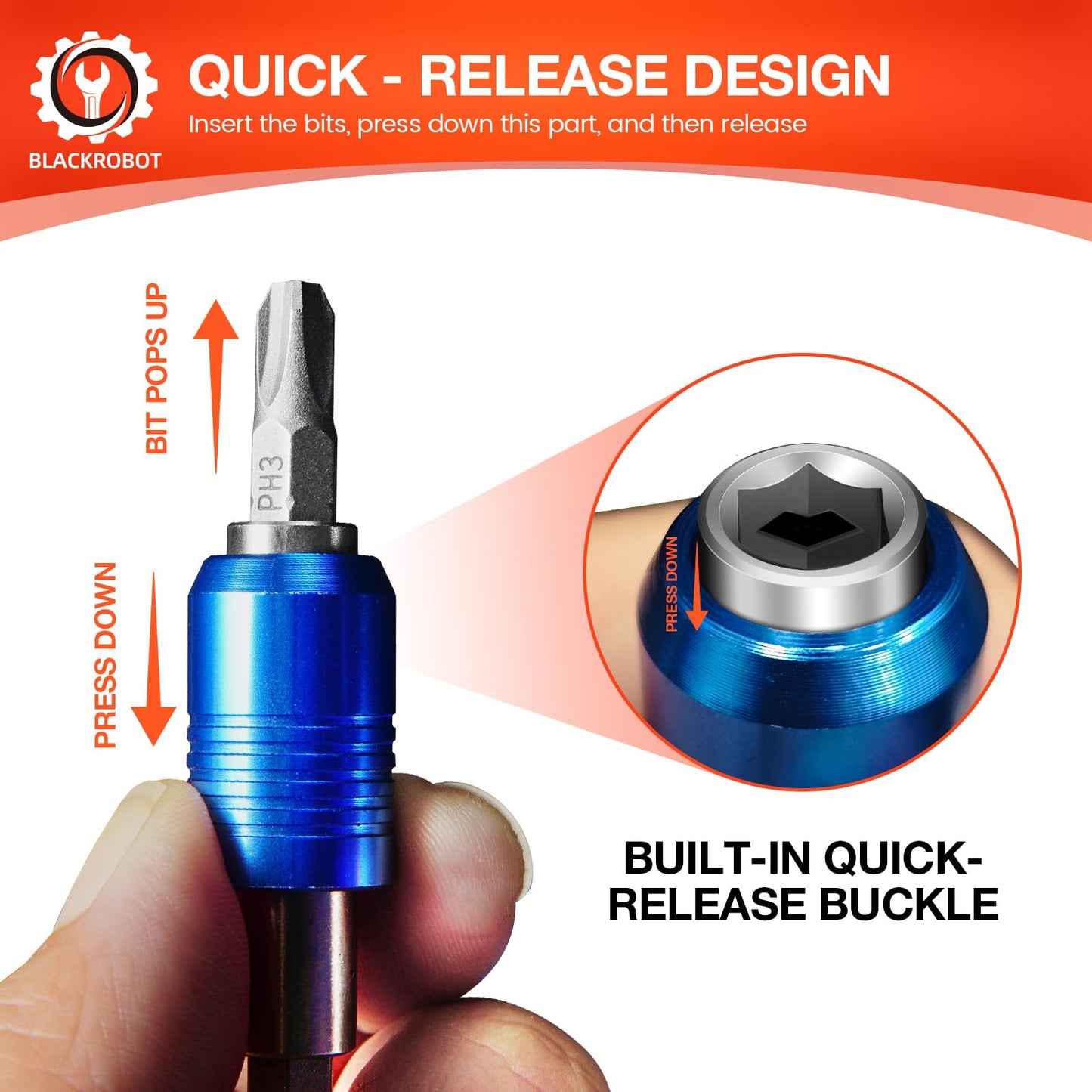 BLACKROBOT 3-Piece Magnetic Quick Change Impact Bit Holder, Drill Bit Extension for 1/4" Hex Drives, 2.5/4/6 Inch Length, Ideal for Screwdriver Bits, Nuts, Drills and Socket Driver Adapters