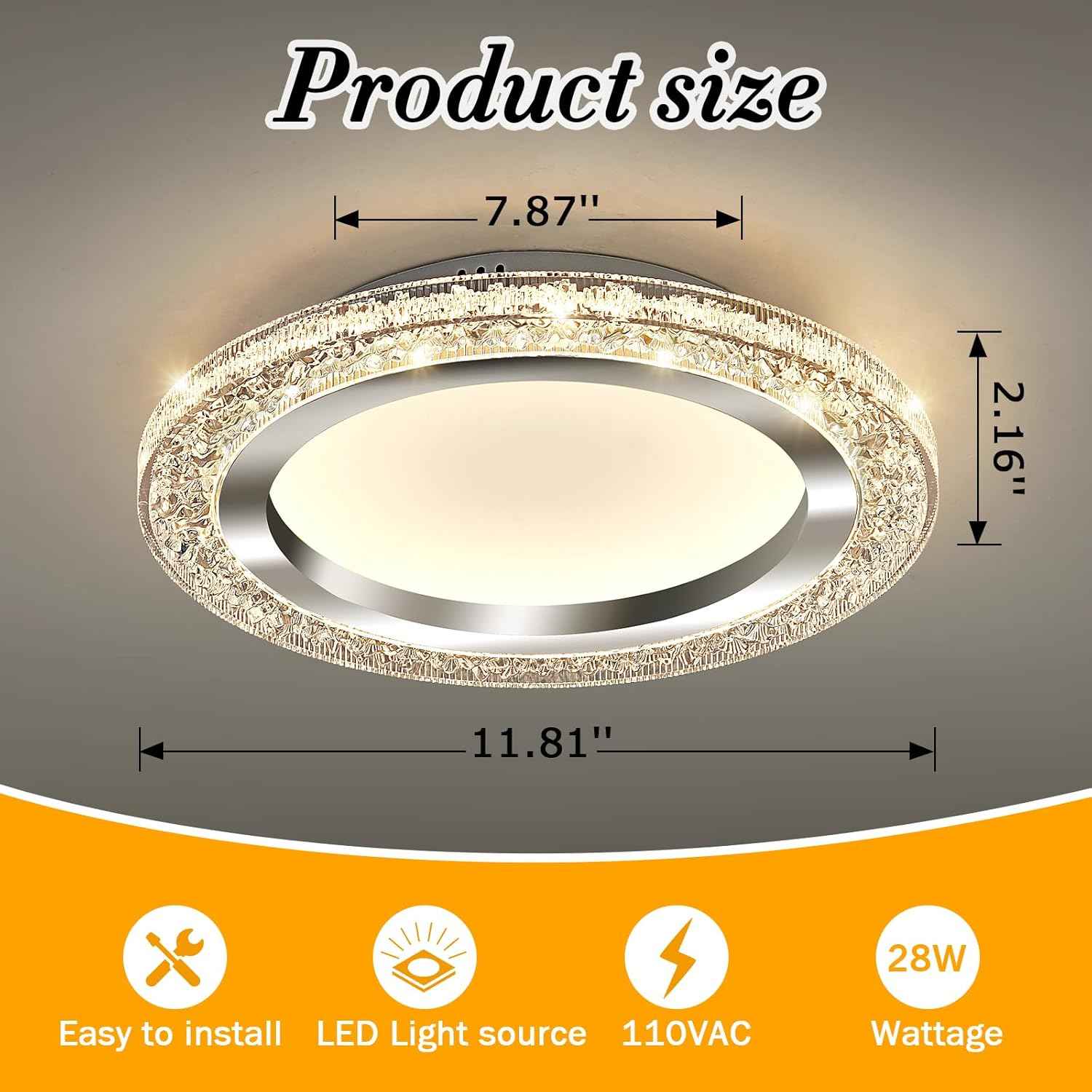 28W Gold LED Flush Mount Ceiling Light - 12" Modern Round Fixture for Bedroom, Kitchen, Bathroom