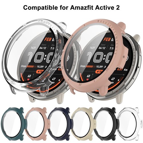 HXFRTYU 8 Pack Case for Amazfit Active 2 Screen Protector, Hard PC Bumper Overall Protective Tempered Glass Cover Accessories for Amazfit Active 2 SmartWatch Clear