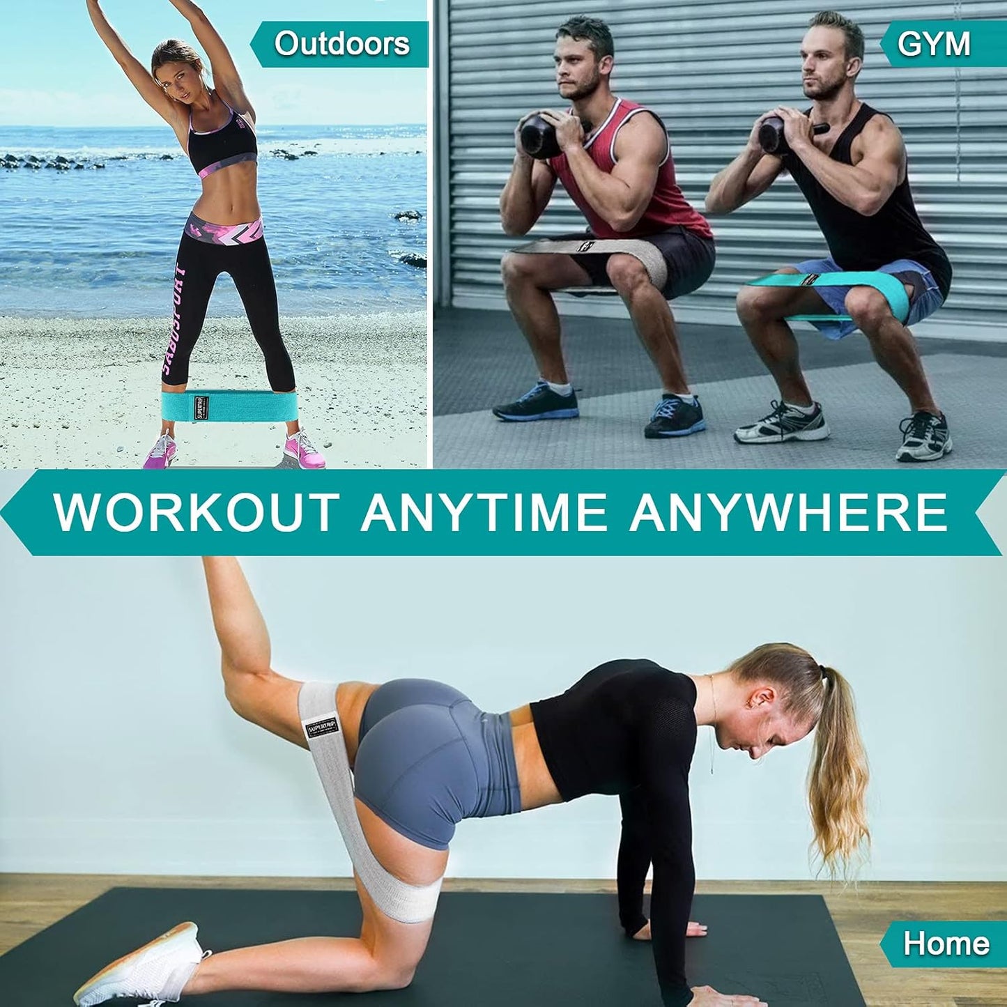 Supertrip Fabric Resistance Bands - Non-Slip Booty Bands Set for Legs & Butt | Elastic Workout Fitness Bands