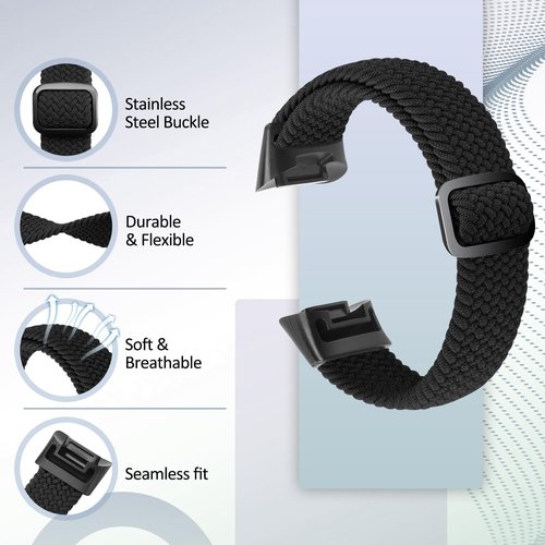 VNDAPT Elastic Braided Bands Compatible with Fitbit Charge 5/Fitbit Charge 6 for Women Men, Breathable Adjustable Stretchy Nylon Loop Sport Replacement Wristbands for Fitbit Charge 6 Charge 5 Straps