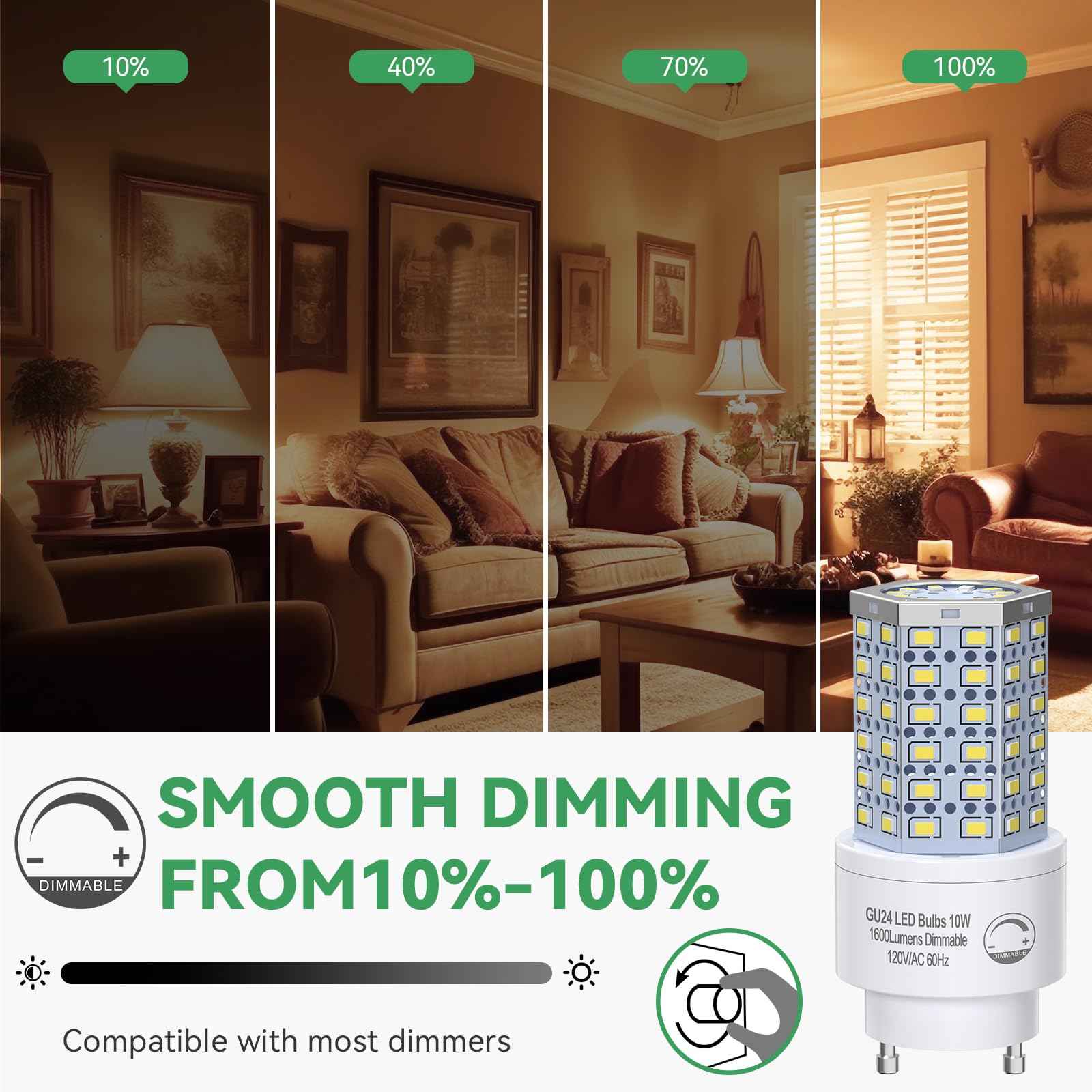 BMXKPO GU24 LED Light Bulb Dimmable 3000K Soft White,100W Equivalent,1600 Lumens,Twist and Lock GU24 Pin Base with Two Prongs (4-Pack)