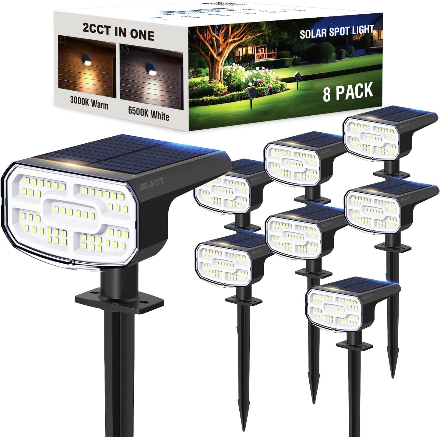 Super Bright Solar Spot Lights - 6 Pack, Waterproof IP65, 2 Color Temperatures, 4 Modes for Outdoor Landscape