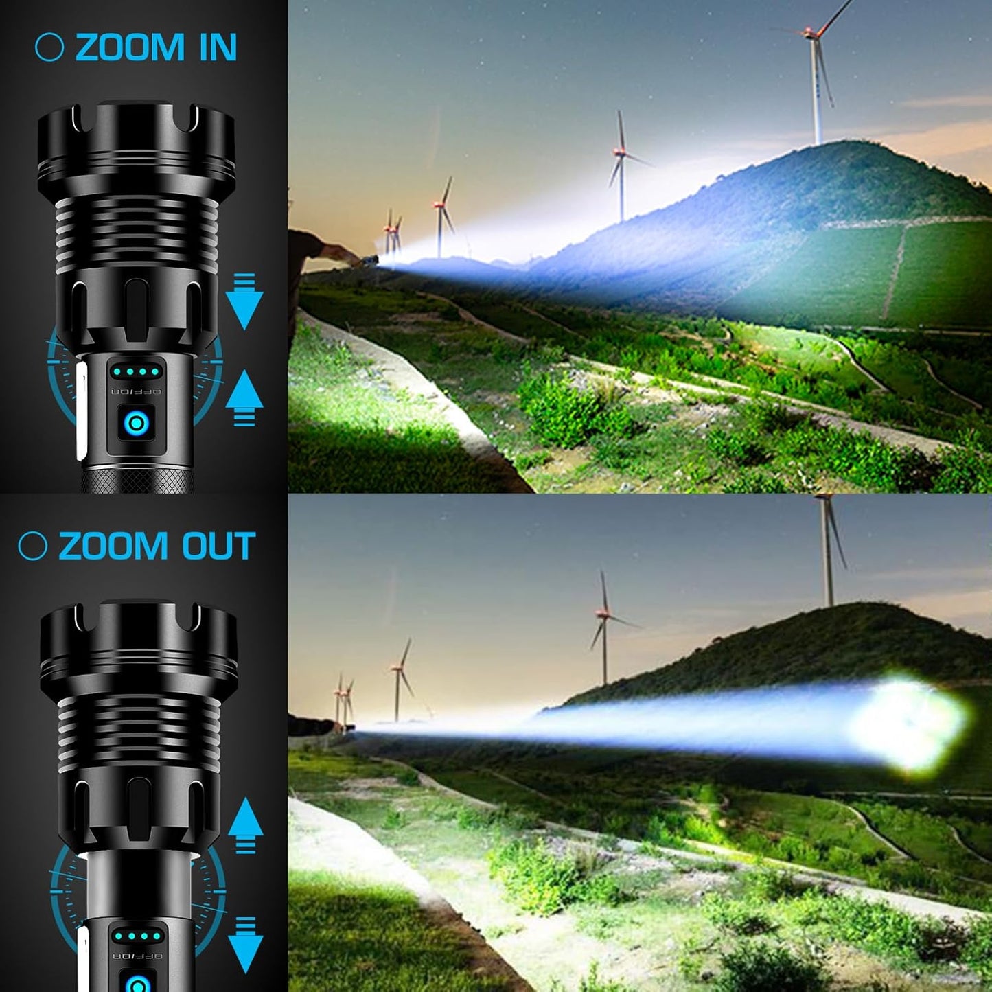 9000 Lumens Rechargeable Tactical Flashlight - Super Bright LED, 14 Modes, Waterproof for Camping & Emergencies
