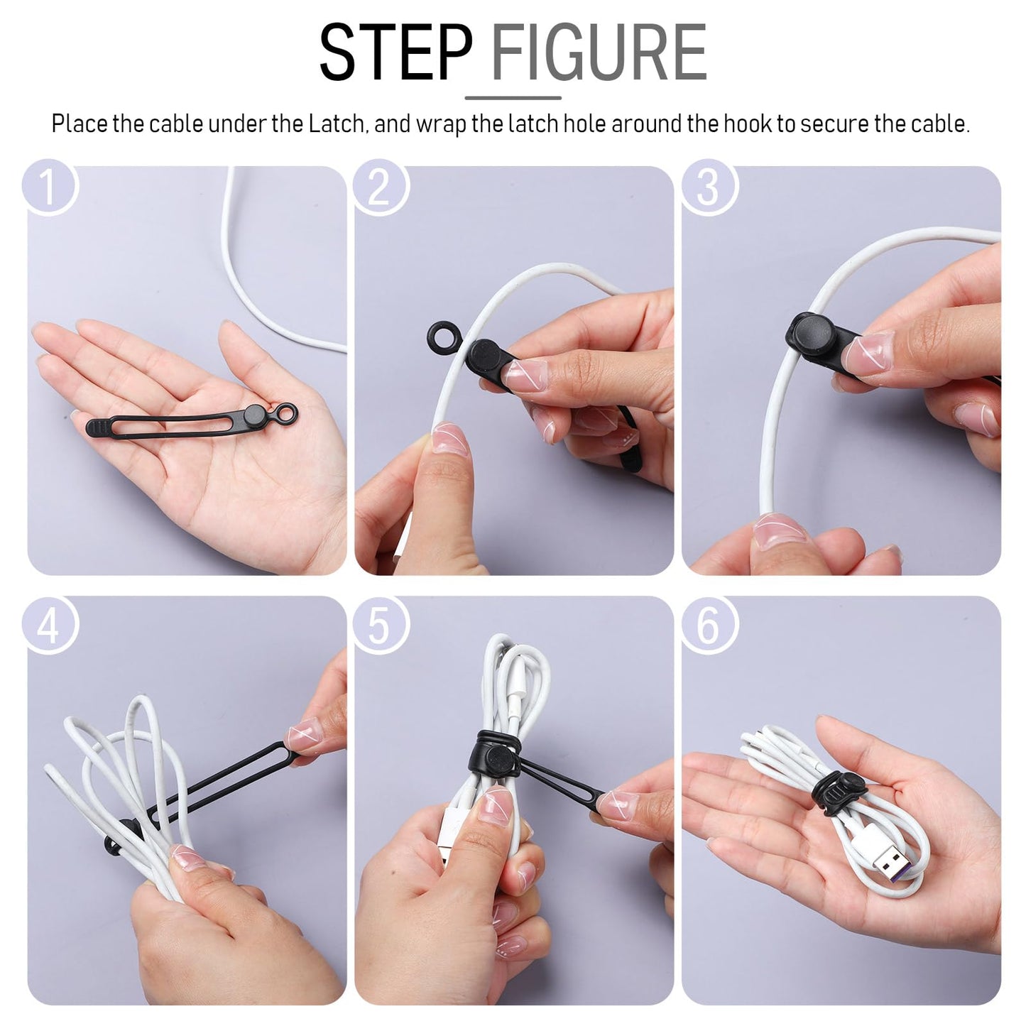 Nuanchu 40 Pcs Silicone Cable Ties Reusable Holder Adjustable Straps Multipurpose Charging Cable Organizer for Fastening Charging Cords Wires(4.17 Inch,Black, Gray)