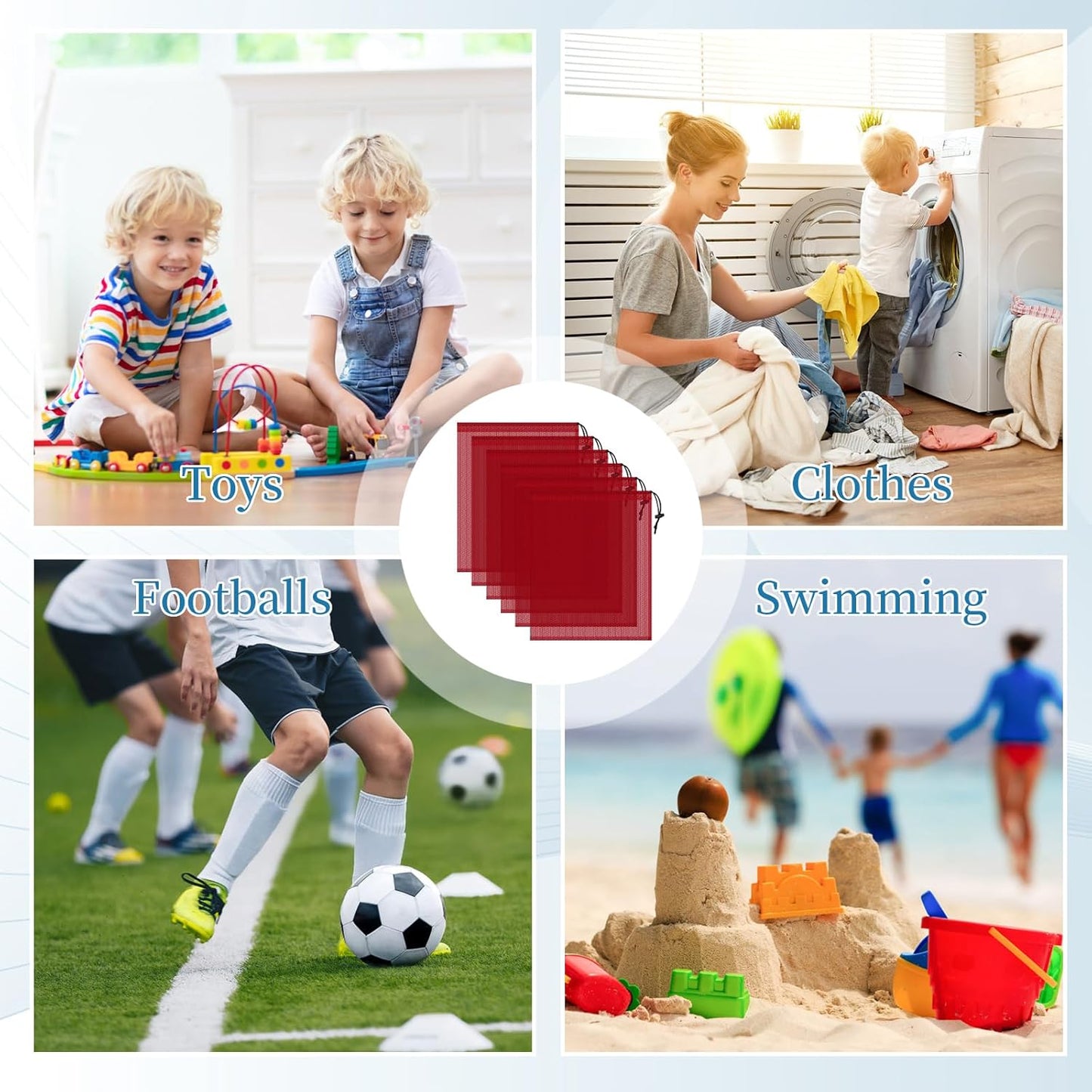 Skiennix 6 Pcs Drawstring Mesh Storage Bags - 14x17 Inch, Versatile for Gym, Beach, Laundry | Red
