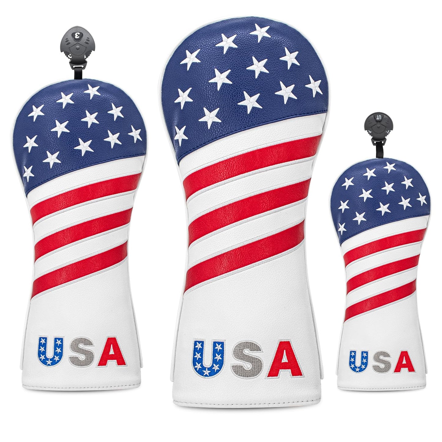 Golf American Style Head Cover Golf Club Blue and White Leather Headcovers Set Fits Driver Fairway Wood Hybrid Utility Putter Iron Wedge Headcover. (Driver)