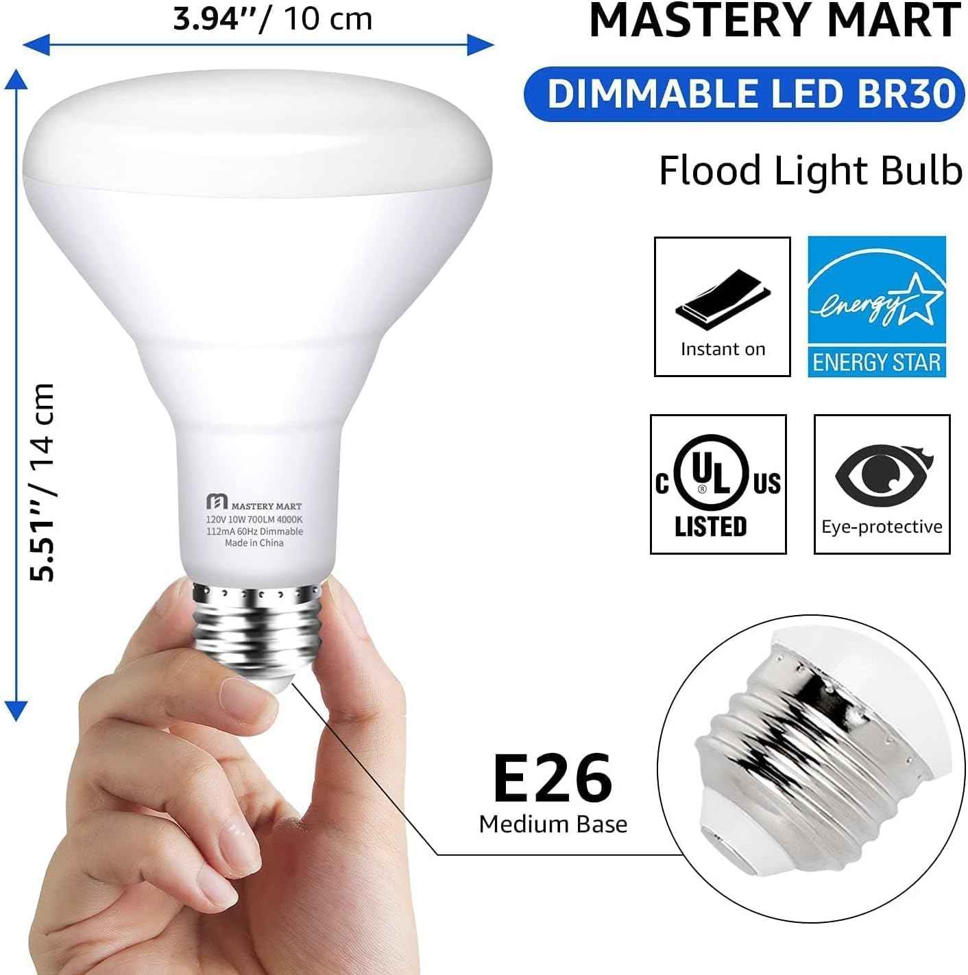 BR30 LED Bulbs 36-Pack - 65W Equivalent, 5000K Daylight, Dimmable, Flicker-Free, Energy Efficient E26 Base