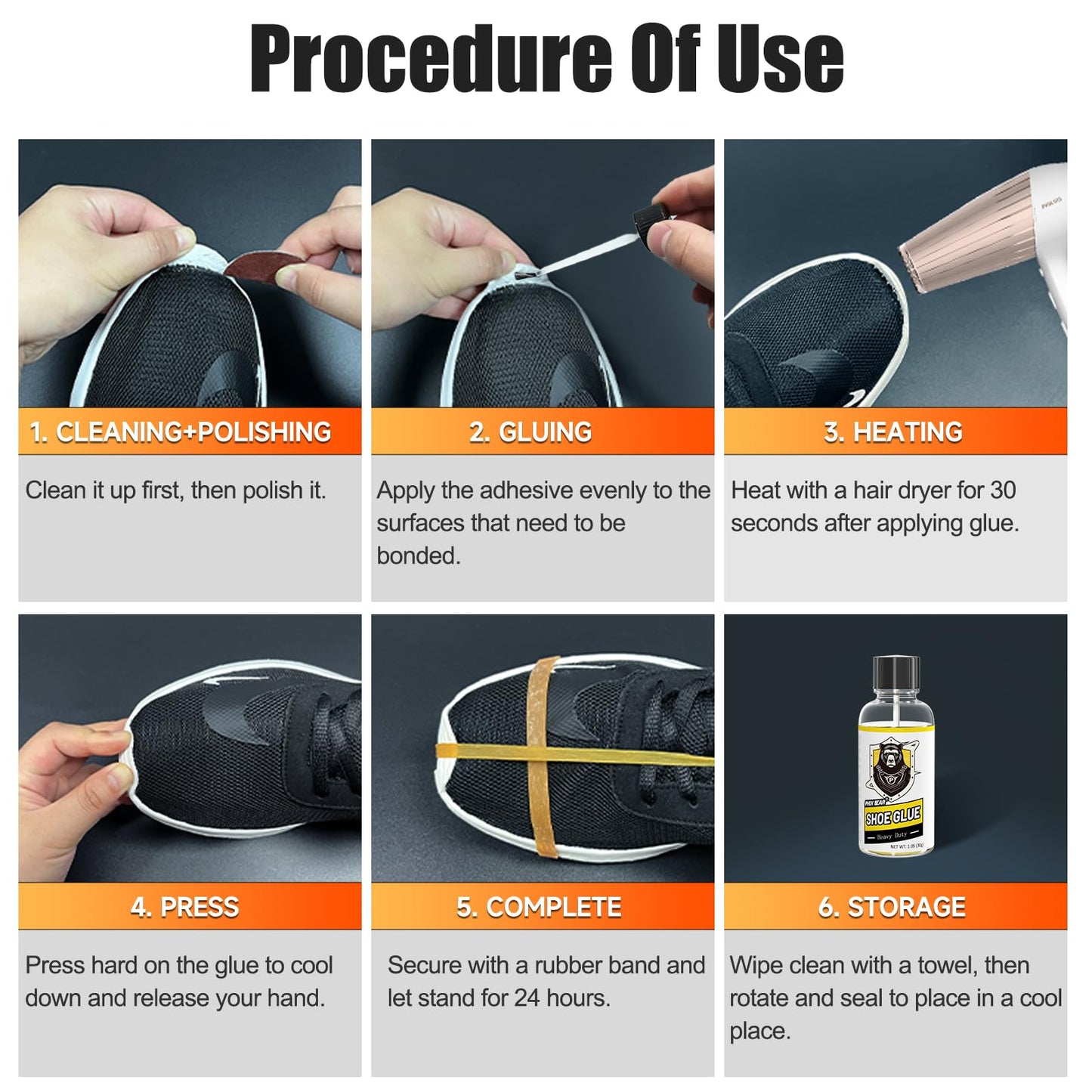 PHIXBEAR Professional Grade Shoe Glue Repair Adhesive, Heavy Duty Clear Flexible Glue : Low Odor, No White, No Hard, 1.05 fl oz