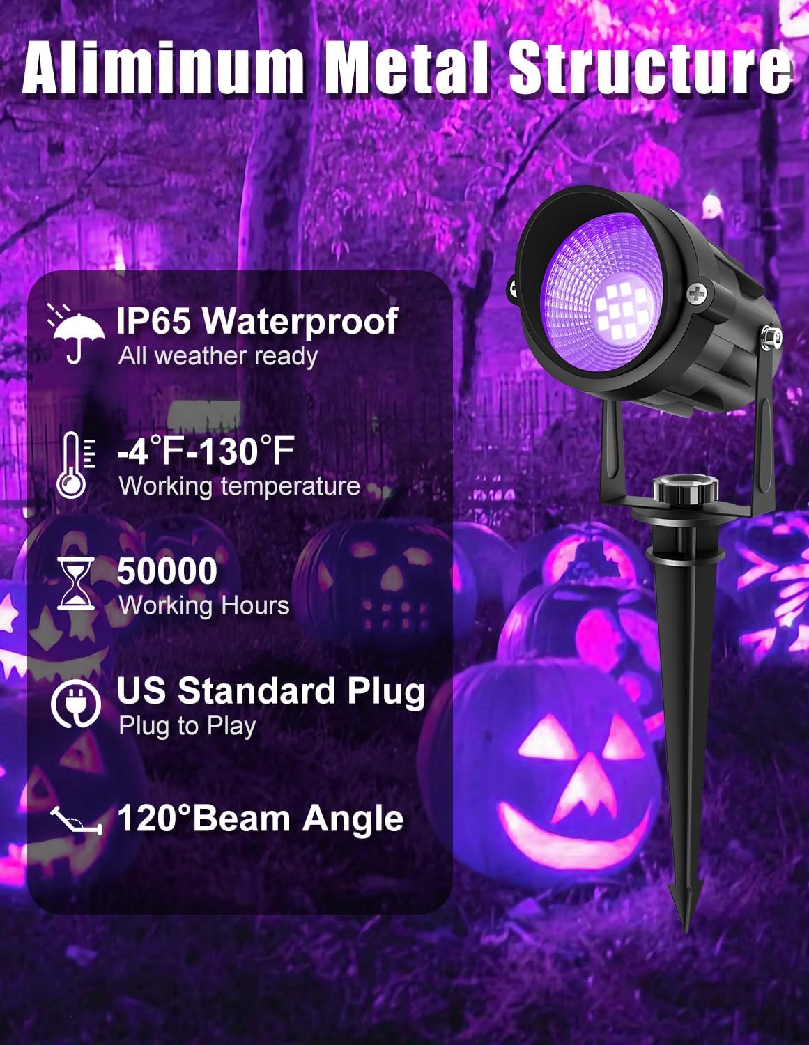 LED Black Light Spotlight - Waterproof Outdoor Landscape Lights for Glow Parties & Decorations (4 Pack)