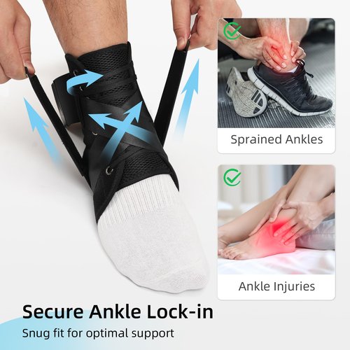 XRIONELL 2 Pack Quick Lace Up Ankle Brace for Women & Men,Slim Fit Ankle Support Brace with Side Stabilizing Pads,Adjustable & Breathable Ankle Support for Basketball Volleyball Sports, M