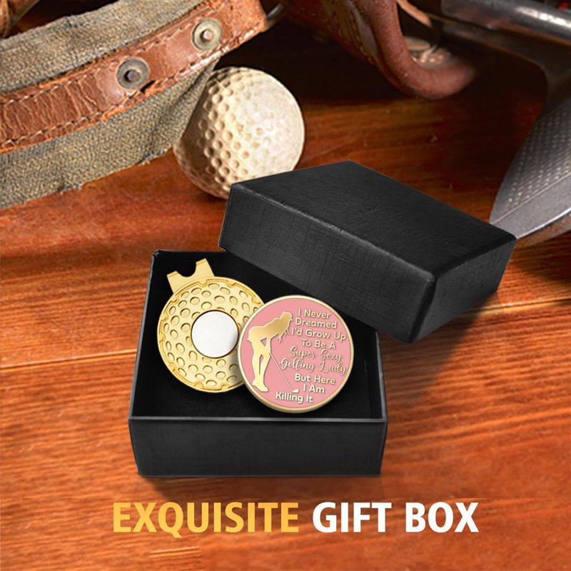 rofiowa Super Sexy Golfing Lady Pink Gold Golf Ball Marker with Hat Clip, Funny Golf Accessories for Women Girl, Christmas Mother's Day Birthday Gifts for Golf Fan Golfer, Novelty Golf Gifts for Her