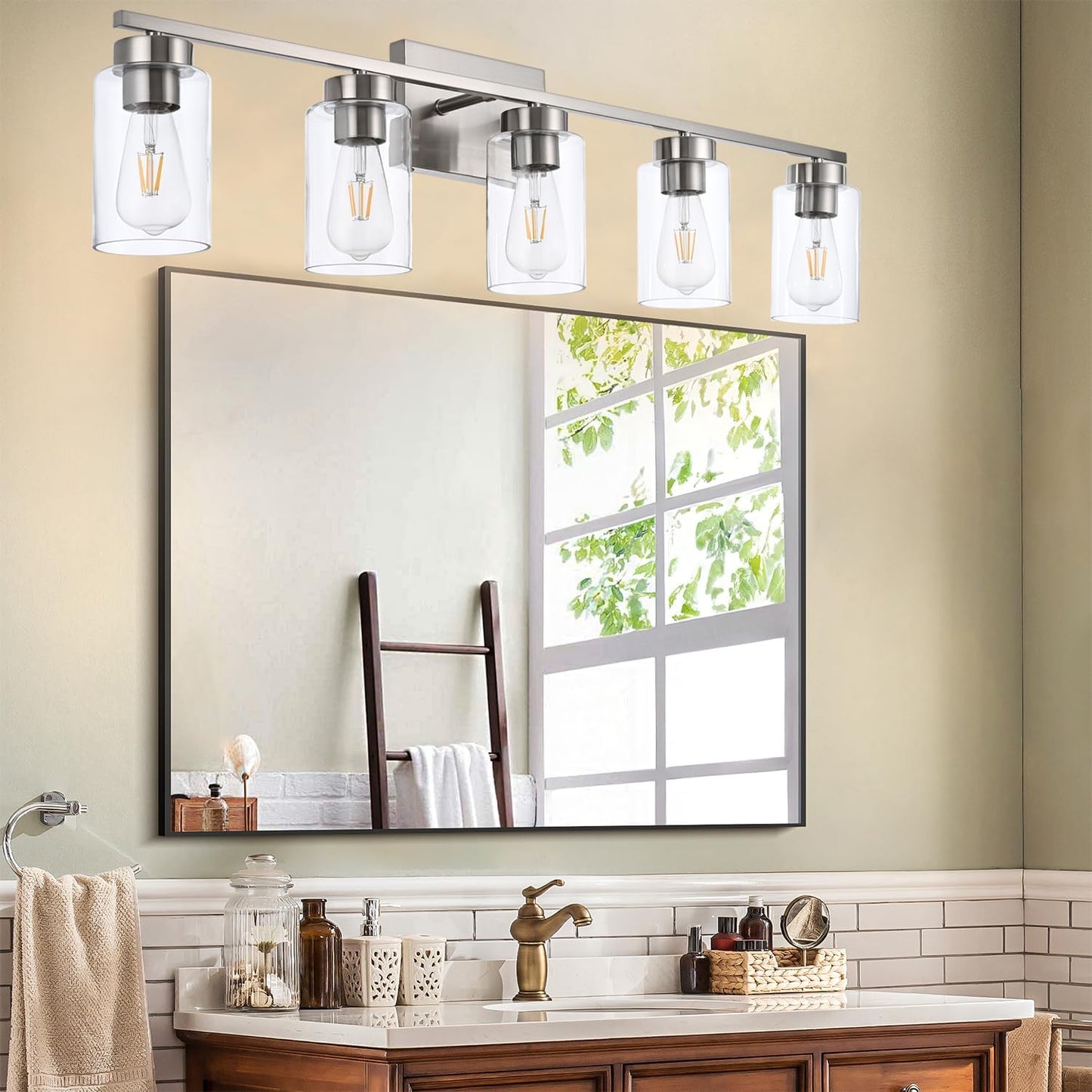Modern 3-Light Bathroom Vanity Light in Brushed Gold with Clear Glass Shades