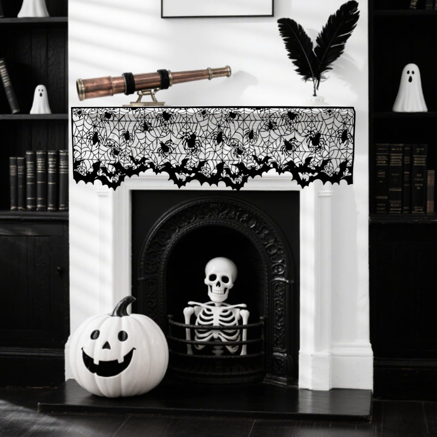 3-Pack Halloween Decorations Indoor, Black Lace Spider Web Lampshade Cover, 20" x 60" – Reusable Polyester Halloween Lamp Shade Topper & Party Decor