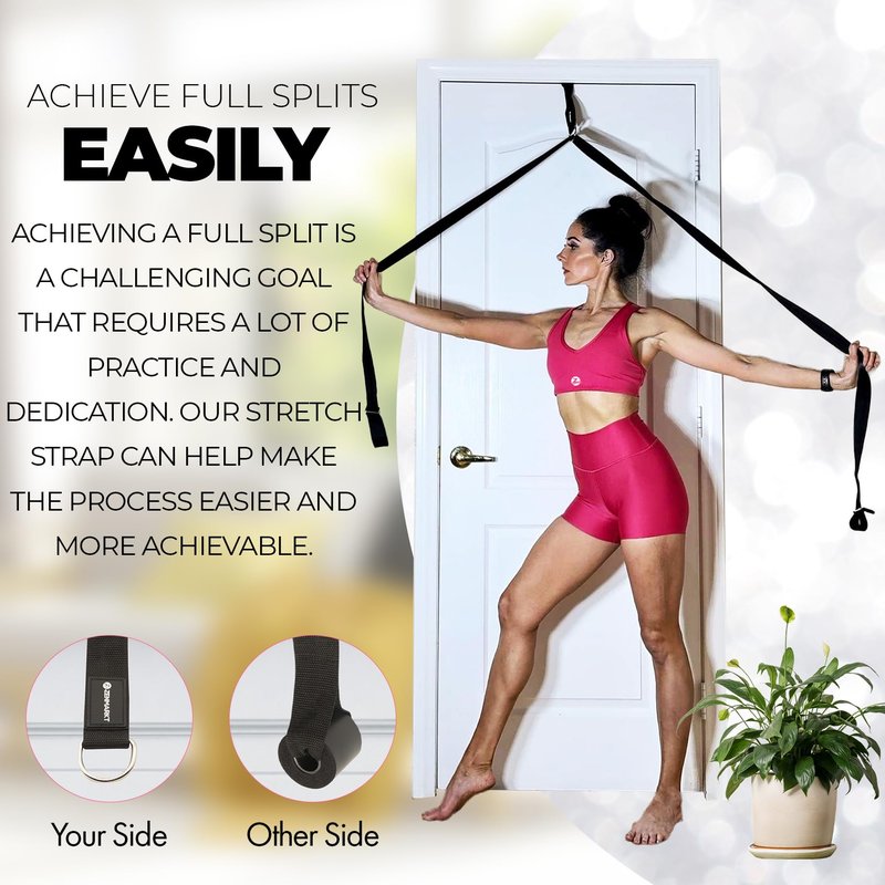 Pilates Stretching Strap with Door Anchor - Flexibility Equipment for Pilates Practitioners - Ideal for Improving Leg Flexibility, Core Stability, and Posture Alignment at Home (Black)
