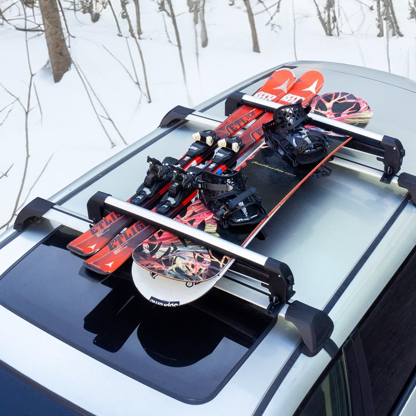 Leader Accessories Car Ski Snowboard Roof Racks, Fits Up to 6 Pairs of Skis or 4 Snowboards, 2 PCS Universal Ski Roof Rack Carriers Snowboard Top Holder, Lockable Fit Most Vehicles Equipped Cross Bars