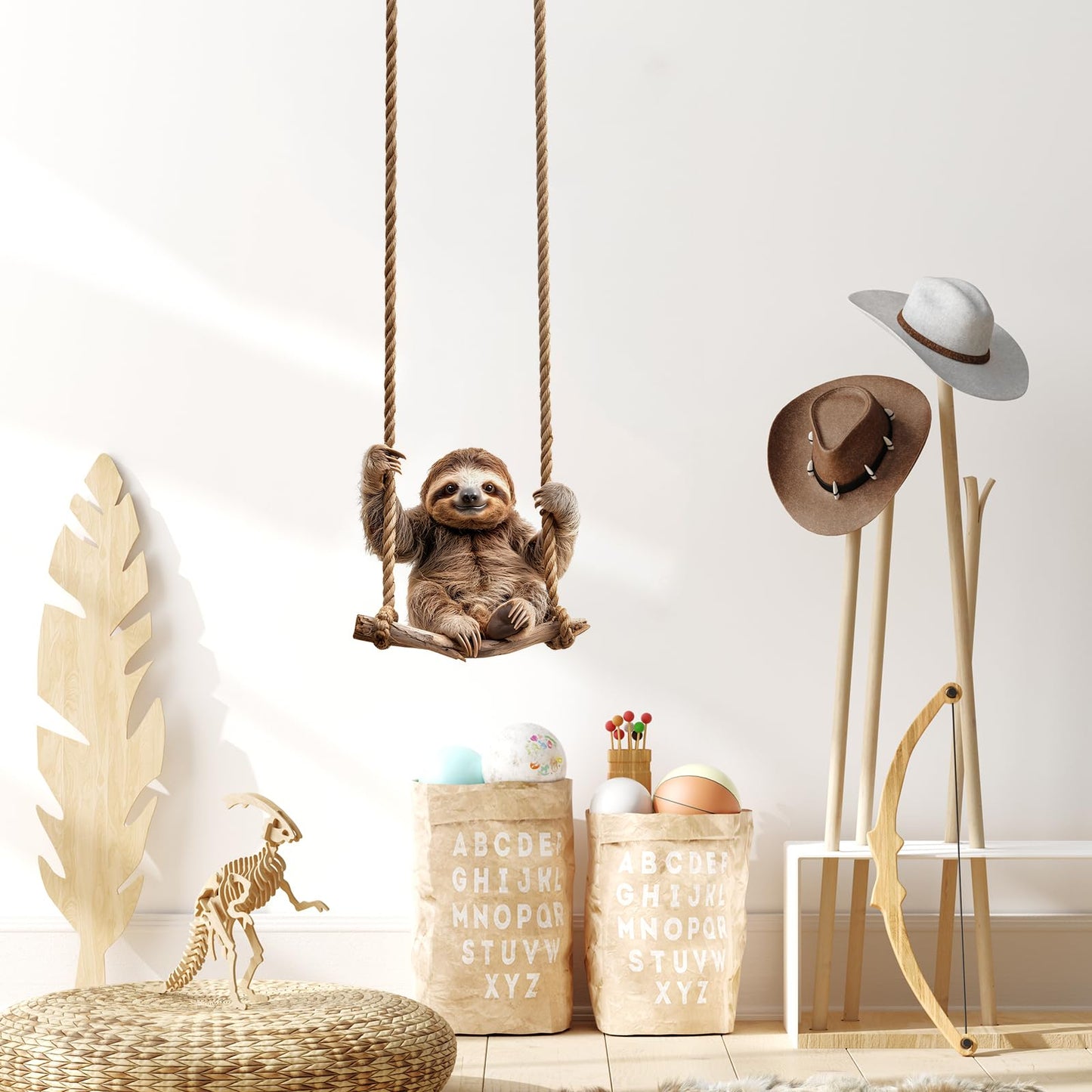 RoyoLam Lifelike Sloth on The Swing Wall Decal Nursery Animal Wall Sticker Removable Peel and Stick Wall Art Decor for Kid Baby Classroom Preschool Living Room Playroom Bedroom School