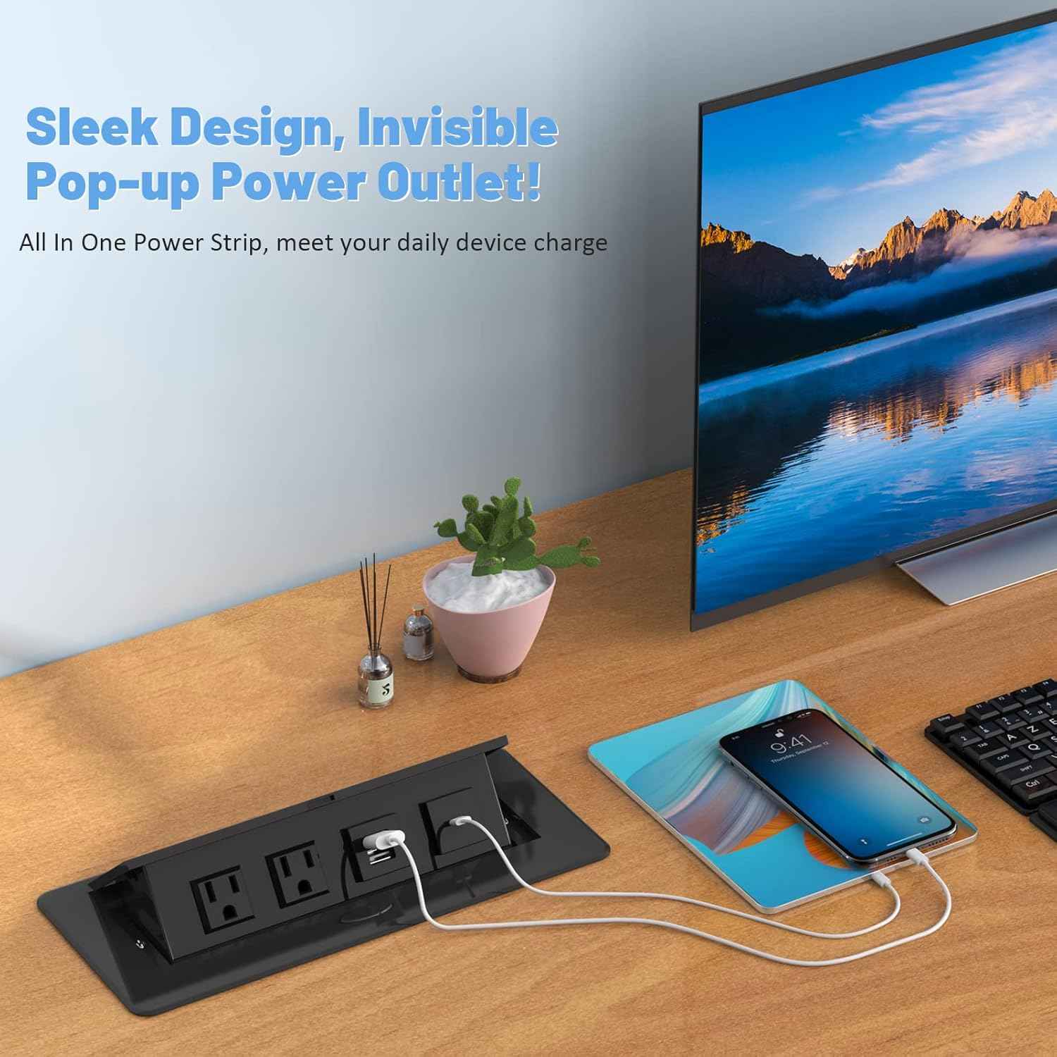 Power Hub Conference Table Connectivity Box - HDMI, USB-C, USB-A & AC Outlets