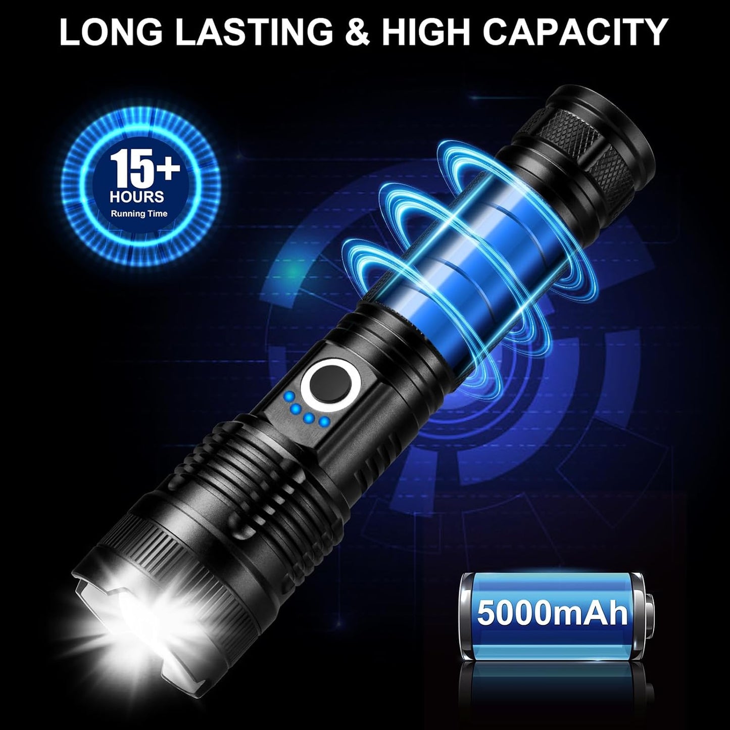High Lumens 3-Pack Rechargeable LED Flashlights - 99000LM, 5 Modes, Waterproof for Camping & Home Use