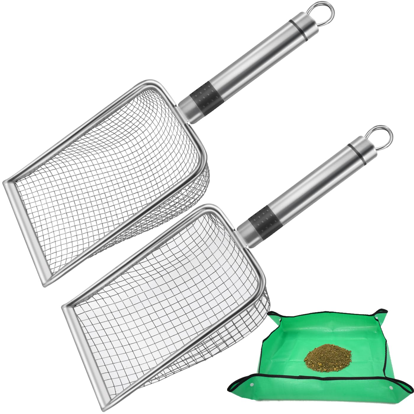 Soil Sifter for Gardening, Soil Sieve Compost Sifter with Repotting Mat, 3.8/5mm Mesh Sieve, Garden Sifter Shovel for Rocks, Sand, Dirt, Ideal for Small-Scale Sieving