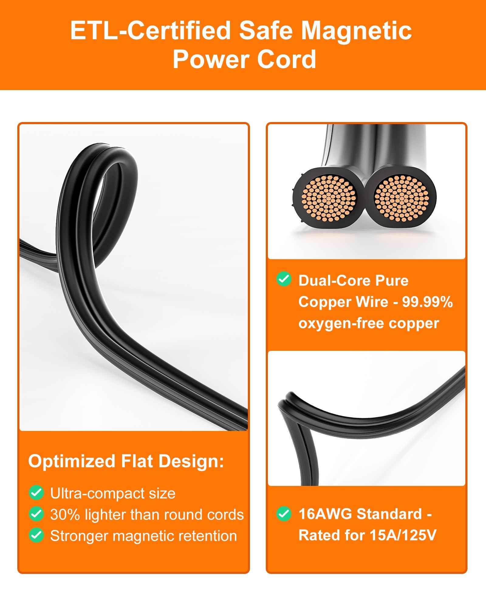 VASTHOME 5FT Deep Fryer Cord Replacment for Hamilton Beach/Butterball Turkey/Secura/Mastercraft Deep Fryer Power Cord -16 AWG Flat Power Cord Replacement Part