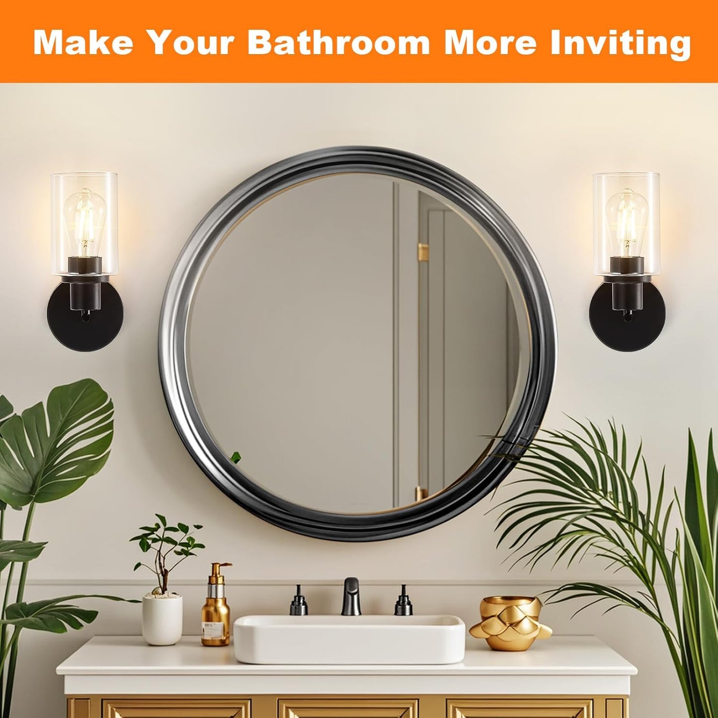 Modern Black 3-Light Bathroom Vanity Light Fixture with Clear Glass Shades - 2 Pack