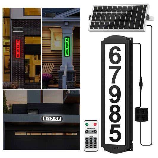 Solar House Numbers with Separate Panel, T-SUNUS Address Sign for Outside Horizontal & Vertical Mounted, Waterproof LED Number Plaque Street Yard Mailbox Visitor Mailman 911 Ubereats (RGB&White 6000K)