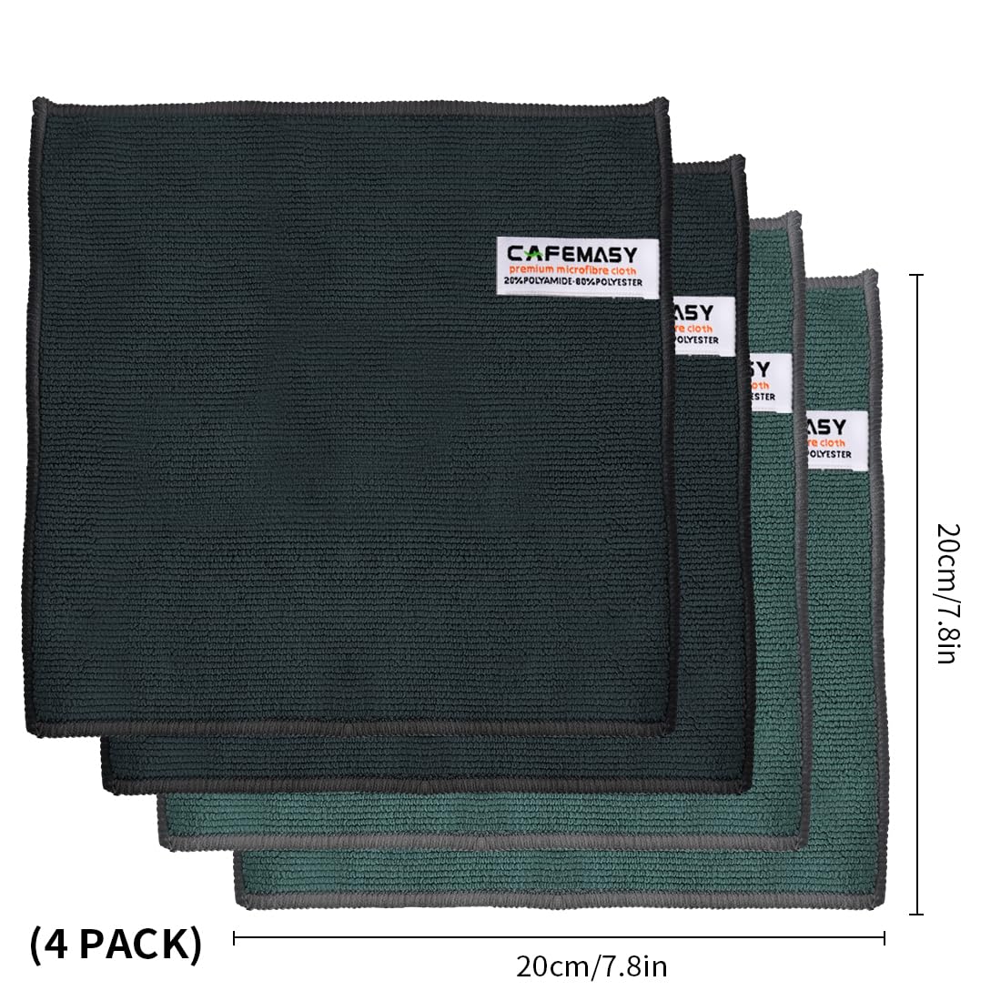 CAFEMASY Barista Towels Espresso Machine Accessories - 4 Pack Premium Absorbent Barista Cloth 8"x 8" Microfiber Coffee Machine Steam Wand Cleaning Rag Coffee Towel for Espresso Bar