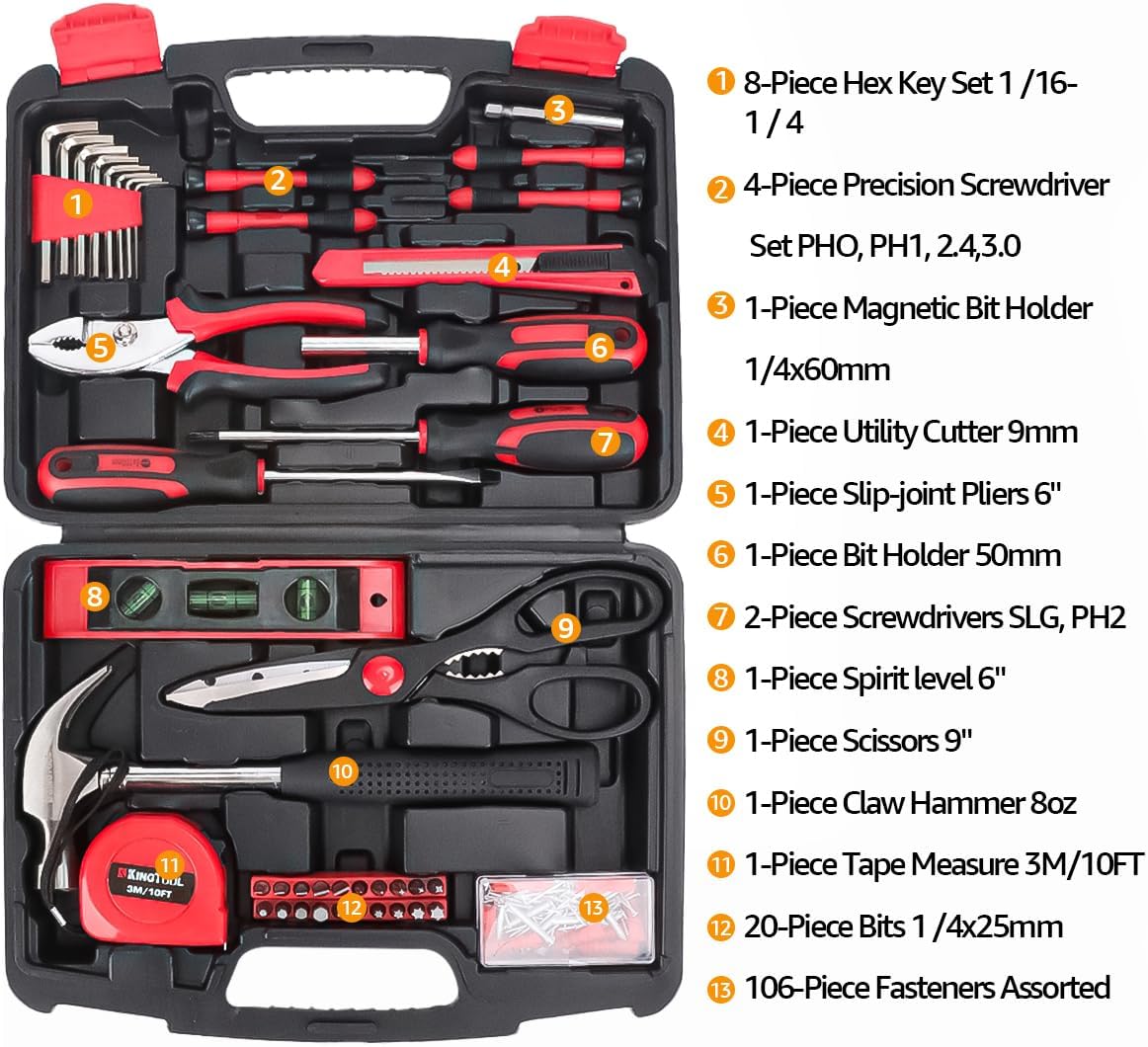 149-Piece KingTool Home Repair Tool Kit - Complete Mechanic Set with Toolbox for Home, Office & College