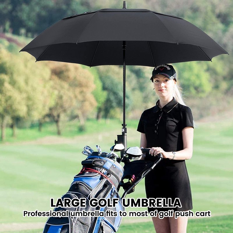 NINEMAX Golf Umbrella Large Windproof, 62 Inch Golf Umbrellas for Rain Heavy Duty, Big Double Canopy Vented for Push Cart (Black)