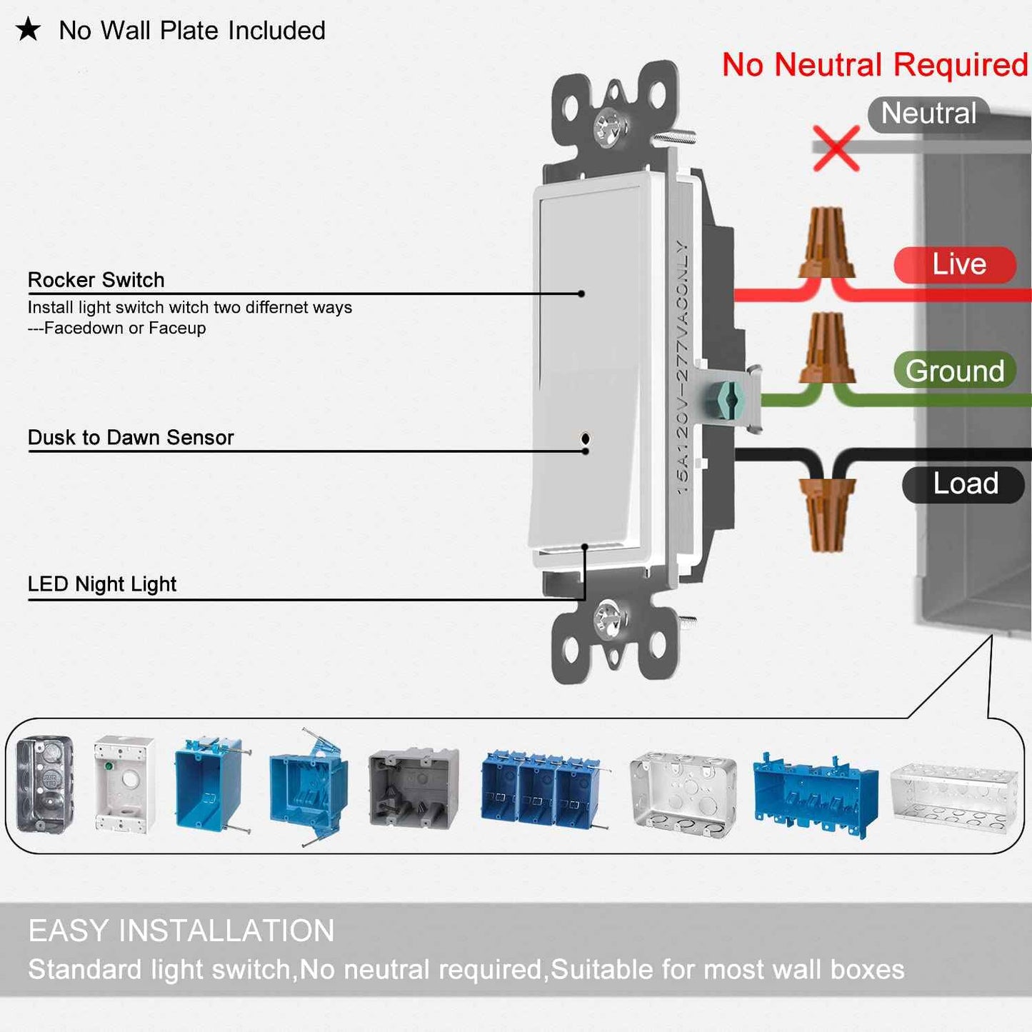 SOZULAMP 10-Pack Wall Switch with Night Light - Single Pole Light Switch & Nightlight Combo