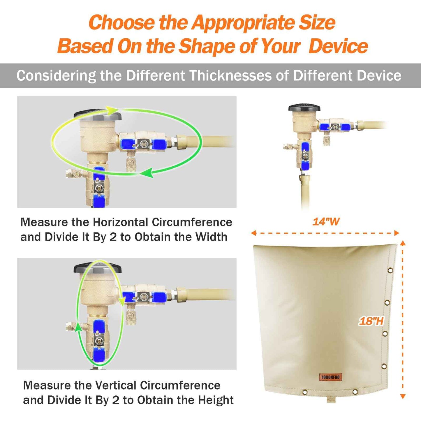2-Way Opening Backflow Preventer Pipe Insulation Cover (5°F) - Irrigation Sprinkler Valve Cover - Water Well Pump Cover - Sturdy 5 Layers for Winter Freeze Protection (14" W x 18" H, Beige