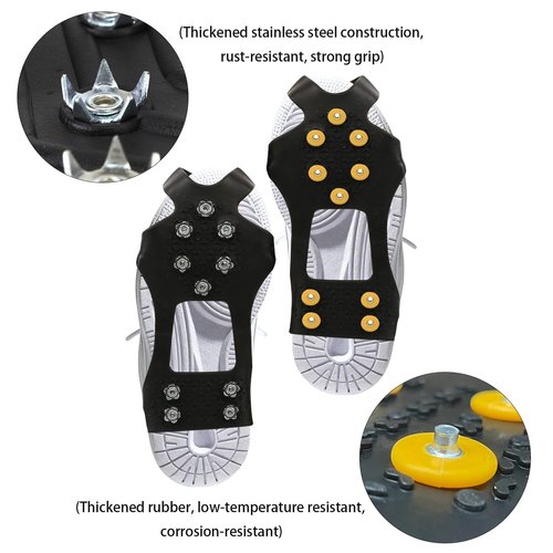 2 Sets Anti-Slip Shoe Spikes for Snow and Ice – Durable Rubber Shoe Covers with Steel Studs, Ice Grippers for Winter Walking, Hiking, and Outdoor Work