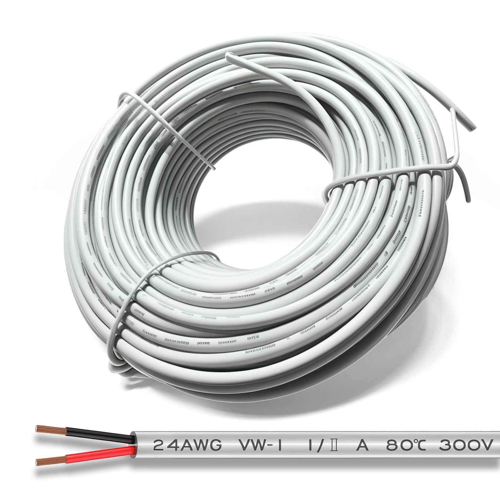 Garage Door Wire - 24/2 AWG Multi-Conductor Thermoplastic-Insulated Wire, Universal 2 Conductor Cable for Garage Door Sensors (100ft)