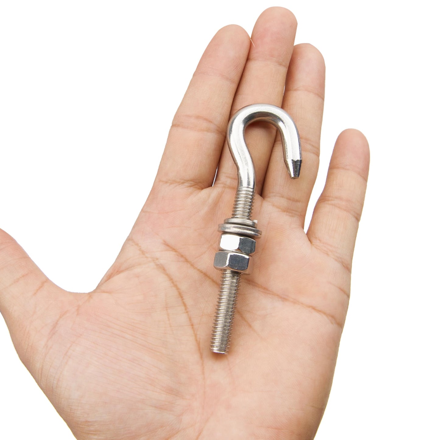 Rrina 8Pcs M8 Hook Bolt 304 Stainless Steel Eye Ring Screw-in Hooks with Washers Nut Metric Thread