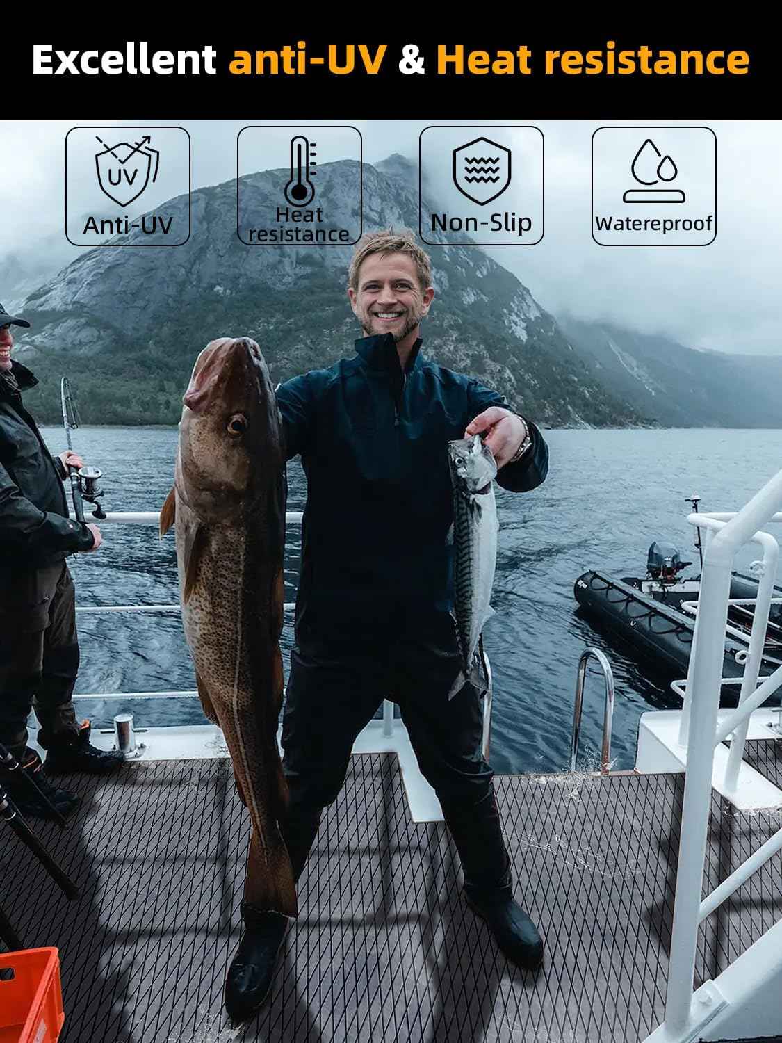 Non-Slip EVA Foam Boat Flooring Mat for Motorboats & Kayaks - 94.5''x15.7'', Dark Grey