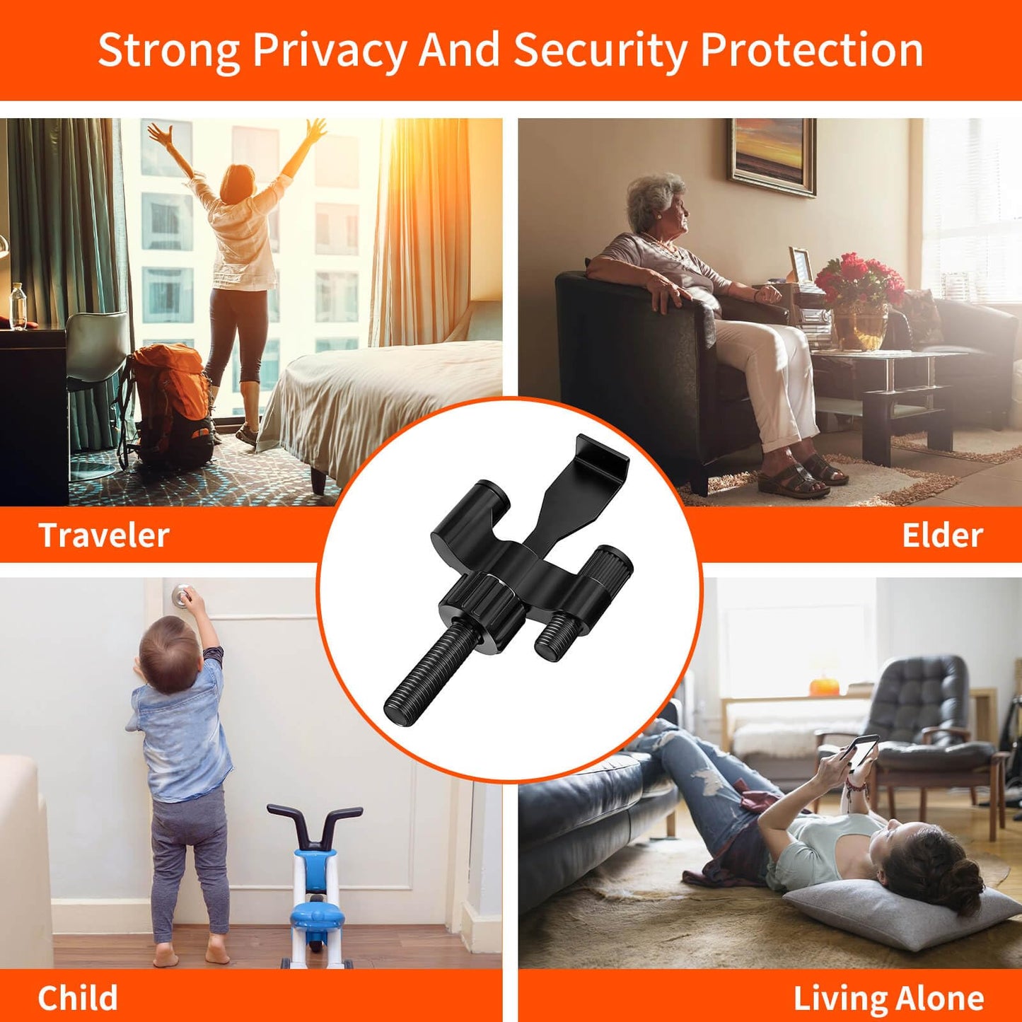 Portable Door Lock Heavy-Duty Home Security Door Lock Travel Lockdown Locks for Additional Safety and Privacy Hotel Door Locks for Home, Apartment, Travel, 1 Pack, Black