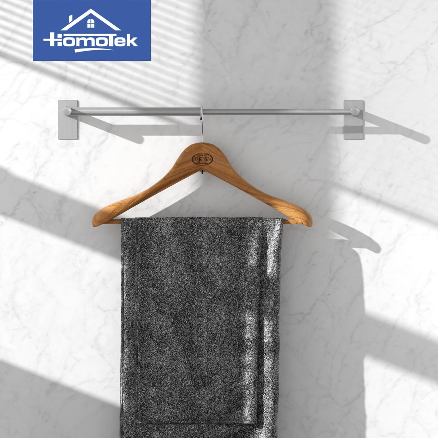 Adhesive Adjustable Towel Bar, HOMOTEK Economical Self Stick Bathroom Towel Holders, Towel Rod Size from 12 Inch to 22 Inch Single Rack Hanger for Kitchen(1 Pack Brushed Stainless Steel)