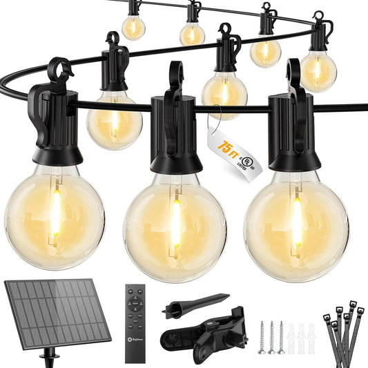 Solar String Lights Outdoor 108FT with Remote - 52 Dimmable LED Bulbs for Patio, Garden, Wedding