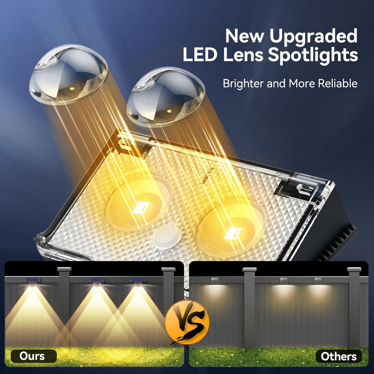 TECKNET Solar Fence Lights - 12 Pack LED Outdoor Lighting, IP66 Waterproof, Warm White & RGB Colors for Deck, Patio, Pool, and Backyard