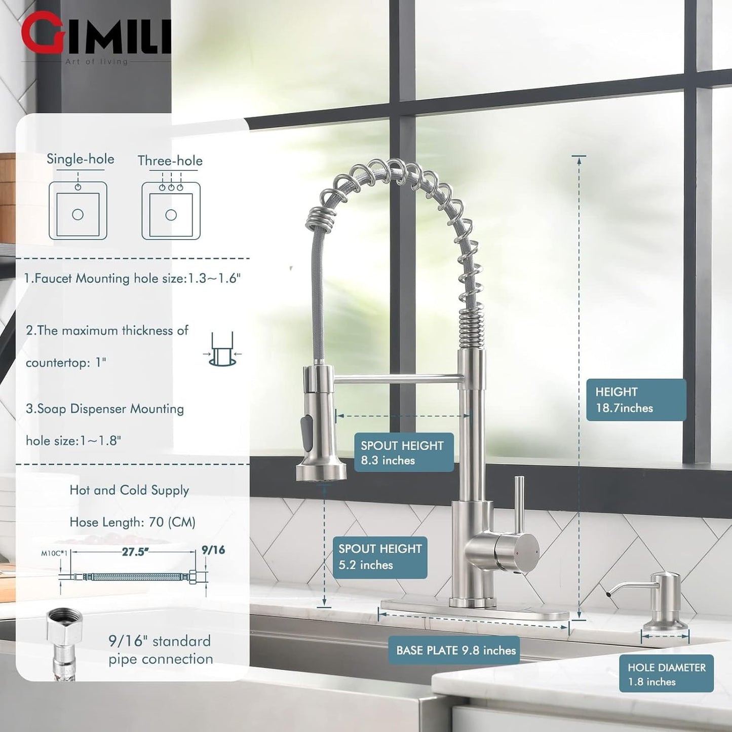 Matte Black Kitchen Faucet with Soap Dispenser - Commercial Single Handle Pull Down Sprayer