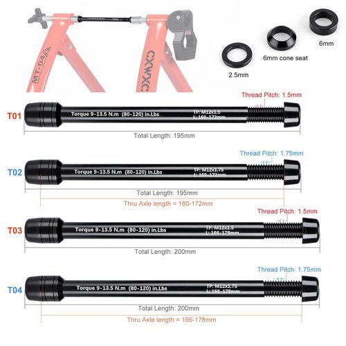 12mm Thru Axles for Bike Trainers - M12 x 1.0/1.5/1.75 Thru Axle Adapter for Rear Wheel Attachment Trainer - Bike Trainer Thru Axles Adapter (M12x1.75/160-172)
