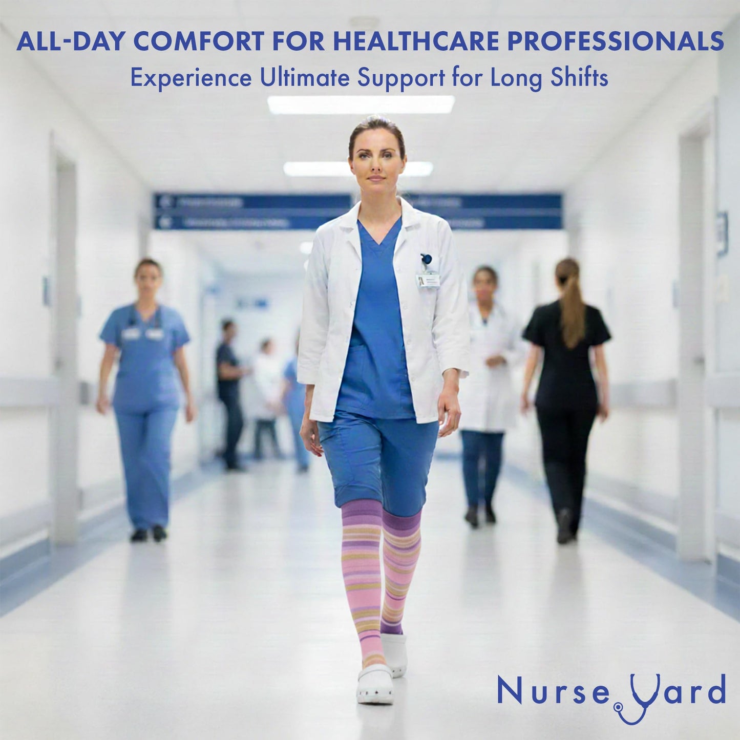 Nurse Yard Compression Socks for Nurses - Women & Men - 20-30mmHg Graduated Compression, Zero-Toe Compression, For Medical Staff, Nursing, Athletic Support Such As Running, Cycling, Hiking - 1 Pair