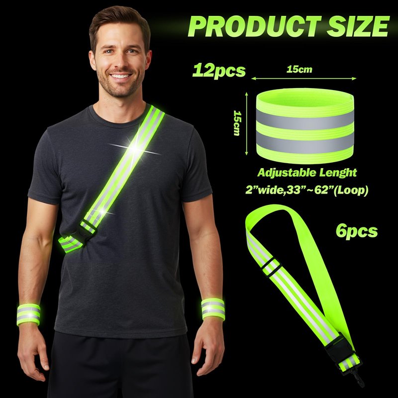 Teyva Daily 18 Pcs Reflective Sash Bulk for Walking at Night Reflective Strap Arm Band Visibility Belt Safety Ankle Strap Walking Running Gear for Biking