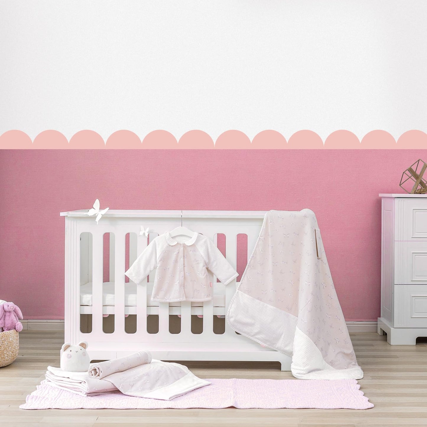 Nuanchu 10 Pcs Pink Peel and Stick Scallop Border Decal Trim 15. 75 Inch Boho Giant Scalloped Edge Wall Sticker Waterproof Vinyl Wall Decals for Kids Girls Bedrooms Playroom Nursery Classroom