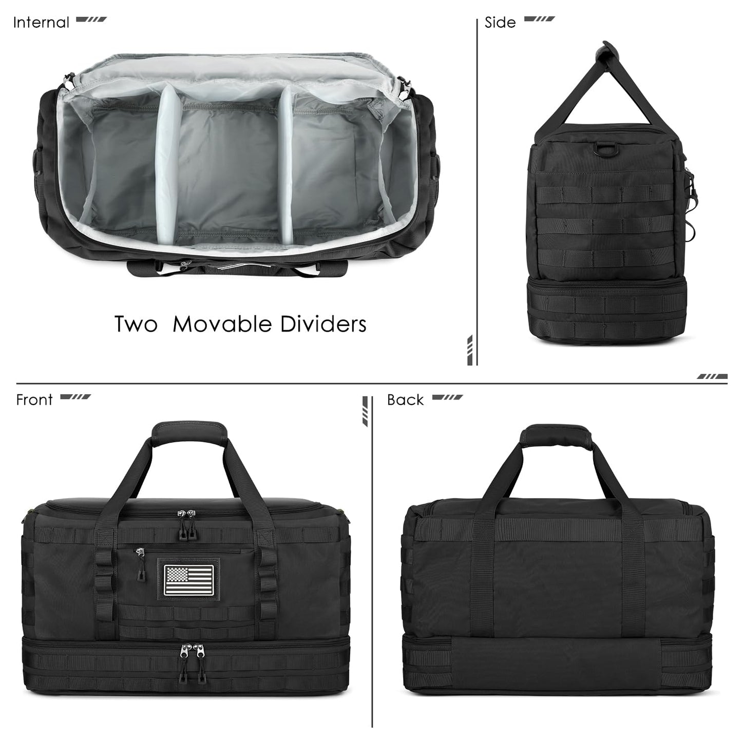 Gym Bag for Men Women, Carry on Luggage 22x14x9 Airline Approved, Tactical Travel Duffle Bag with Toiletry Bag and Shoe Compartment, Weekender Overnight with Wet Pocket for Workout, Black
